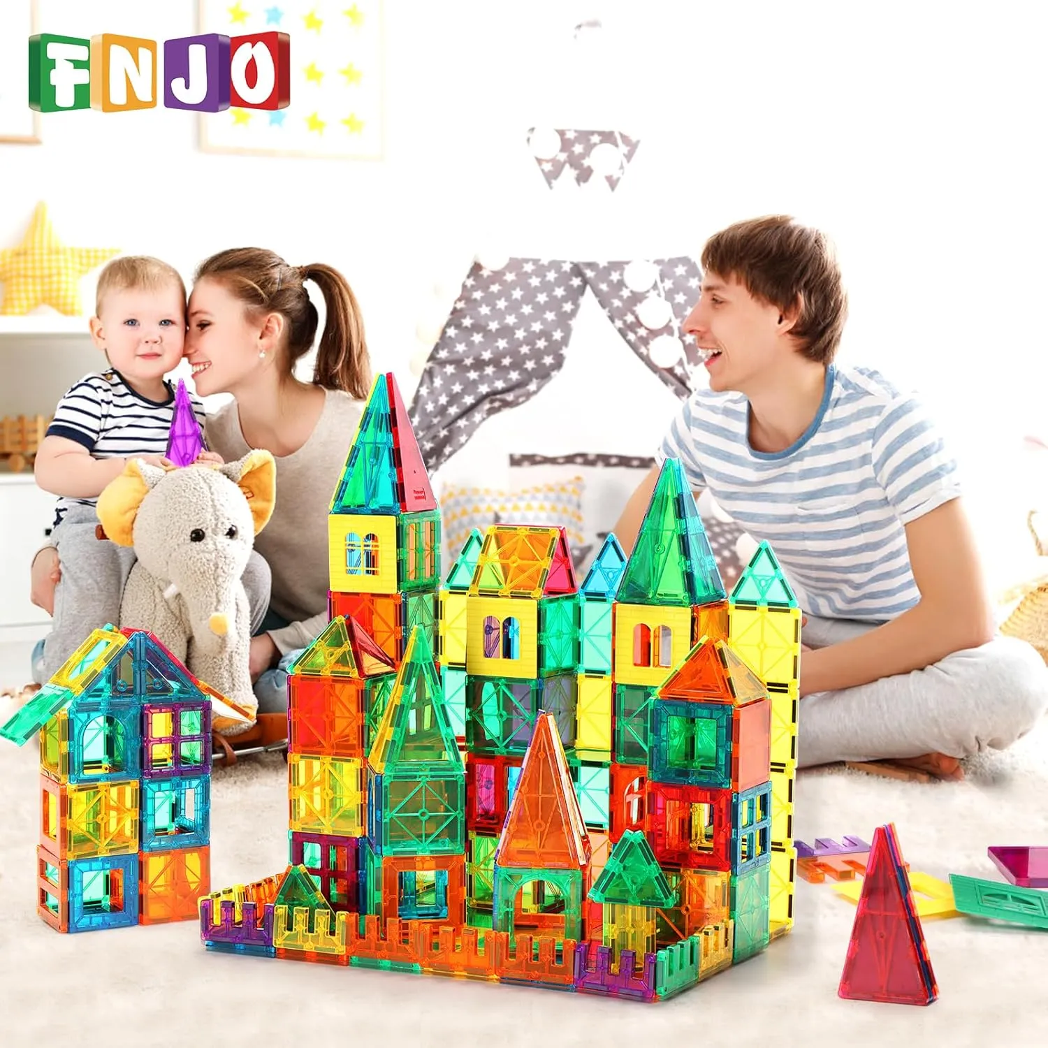 FNJO Magnetic Tiles, 110PCS Magnet Building Set, Magnetic Building Blocks,Construction STEM Learning and Playing Toys for Kids, Montessori Toy for Preschool Boys Girls Toddlers Classroom Must-Haves