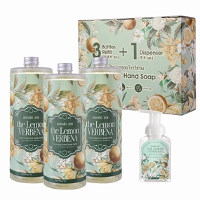 Foaming Hand Soap Refill Gift Set-3 Pack with Dispenser, Cruelty-Free and Biodegradable Formula, Moisturizing with Essential Oil for Sensitive Skin,Wild Lemon Verbena Scent,(33.8 Fl Oz x 3)