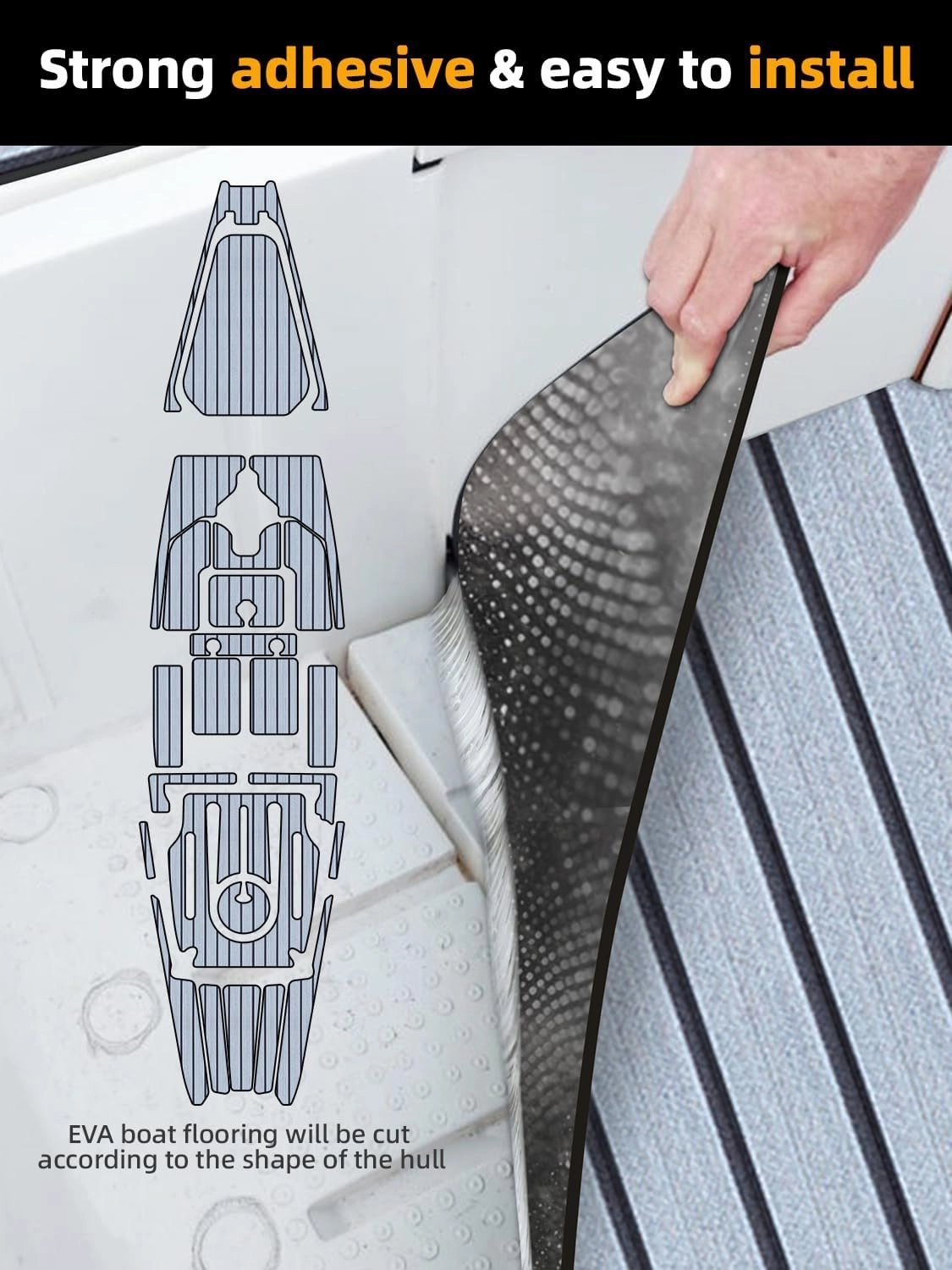 FOCEAN Boat Flooring EVA Foam Boat Decking Faux Teak Marine Flooring Boat Mat Boat Carpet Sheet for Motorboat RV Yacht Kayak Surfboard, 94.5"x 47.2"/35.4"/23.6"/15.7"