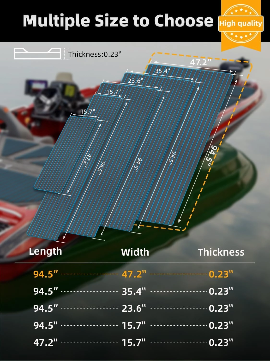 FOCEAN Boat Flooring EVA Foam Boat Decking Faux Teak Marine Flooring Boat Mat Boat Carpet Sheet for Motorboat RV Yacht Kayak Surfboard, 94.5"x 47.2"/35.4"/23.6"/15.7"