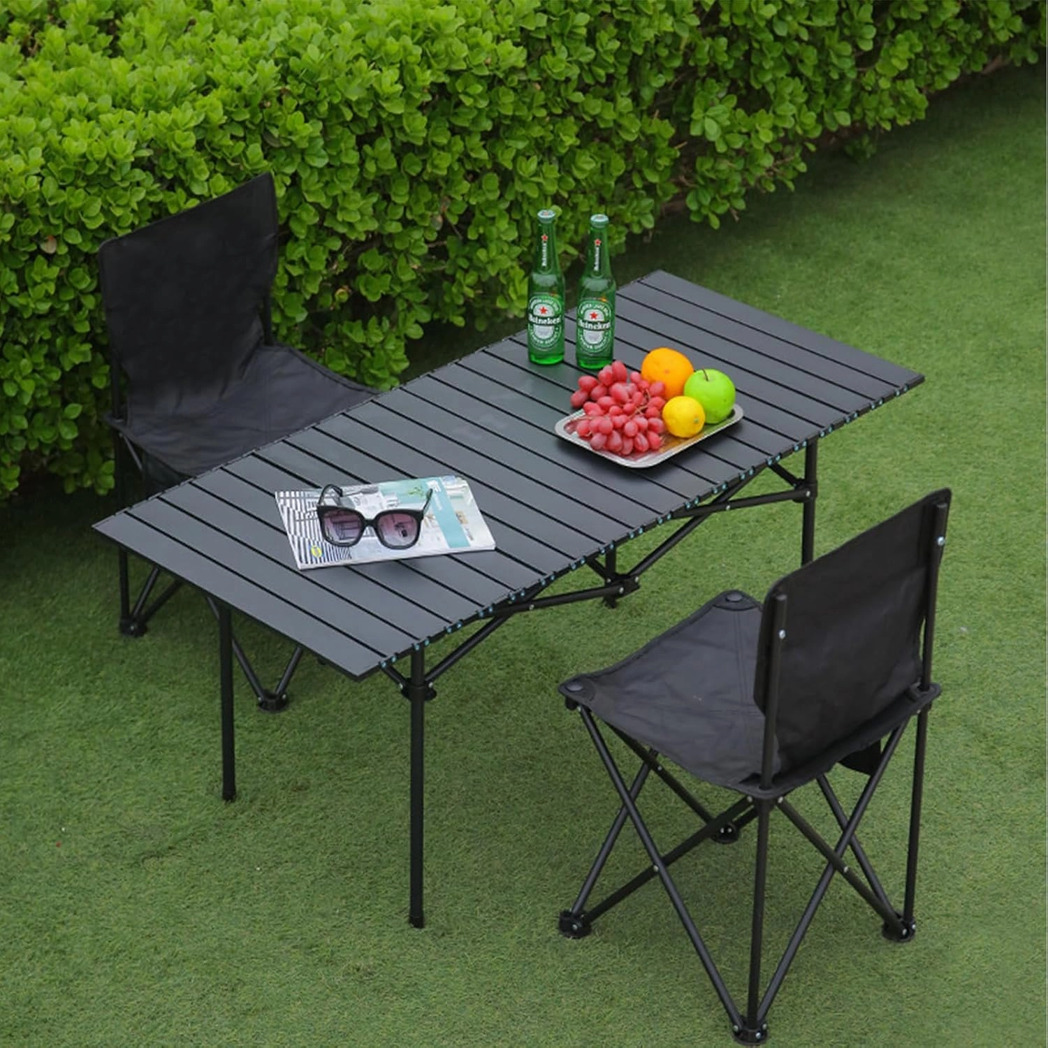 Folding Camping Table, Portable Picnic Table with Carry Bag, Lightweight Aluminum Roll-Up Design for Camping, Backpacking, Beach, BBQ, and Outdoor Parties Light Yellow 95×55×50cm/37×21×19.7in