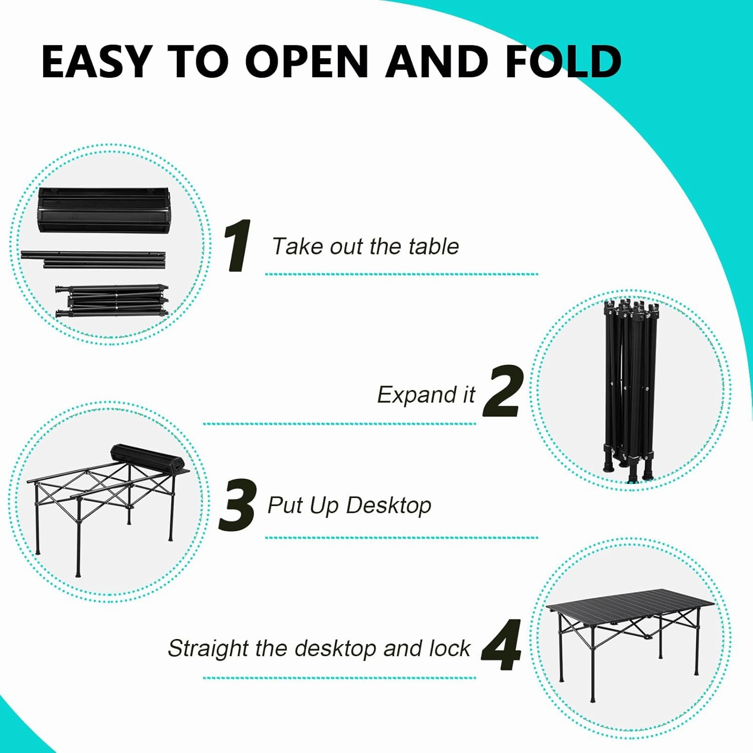Folding Camping Table, Portable Picnic Table with Carry Bag, Lightweight Aluminum Roll-Up Design for Camping, Backpacking, Beach, BBQ, and Outdoor Parties Light Yellow 95×55×50cm/37×21×19.7in