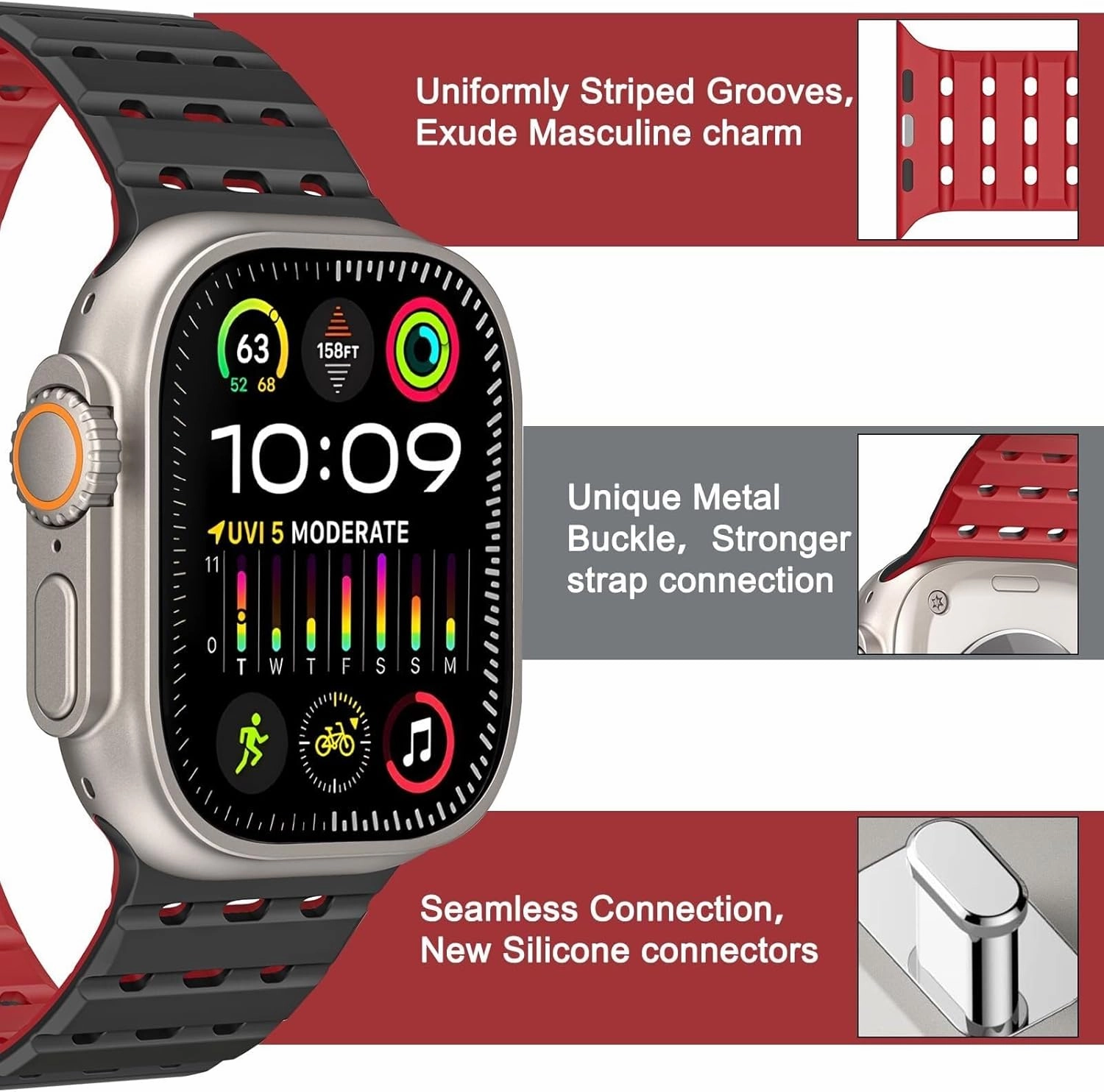 For Apple Watch Band 49mm 45mm 44mm 42mm Bands for Women Men, Sport Magnetic Silicone Strap for iWatch SE SE2& Series 9/8/7/6/5/4 Ultra 2/Ultra