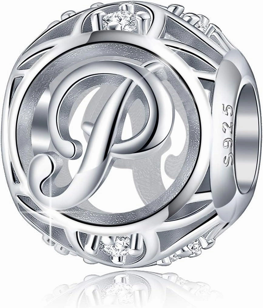 FOREVER QUEEN Letter Initial A-Z Alphabet Charm Dangle for Bracelet Necklace - 925 Sterling Silver CZ Beads Personalized Gift Jewelry