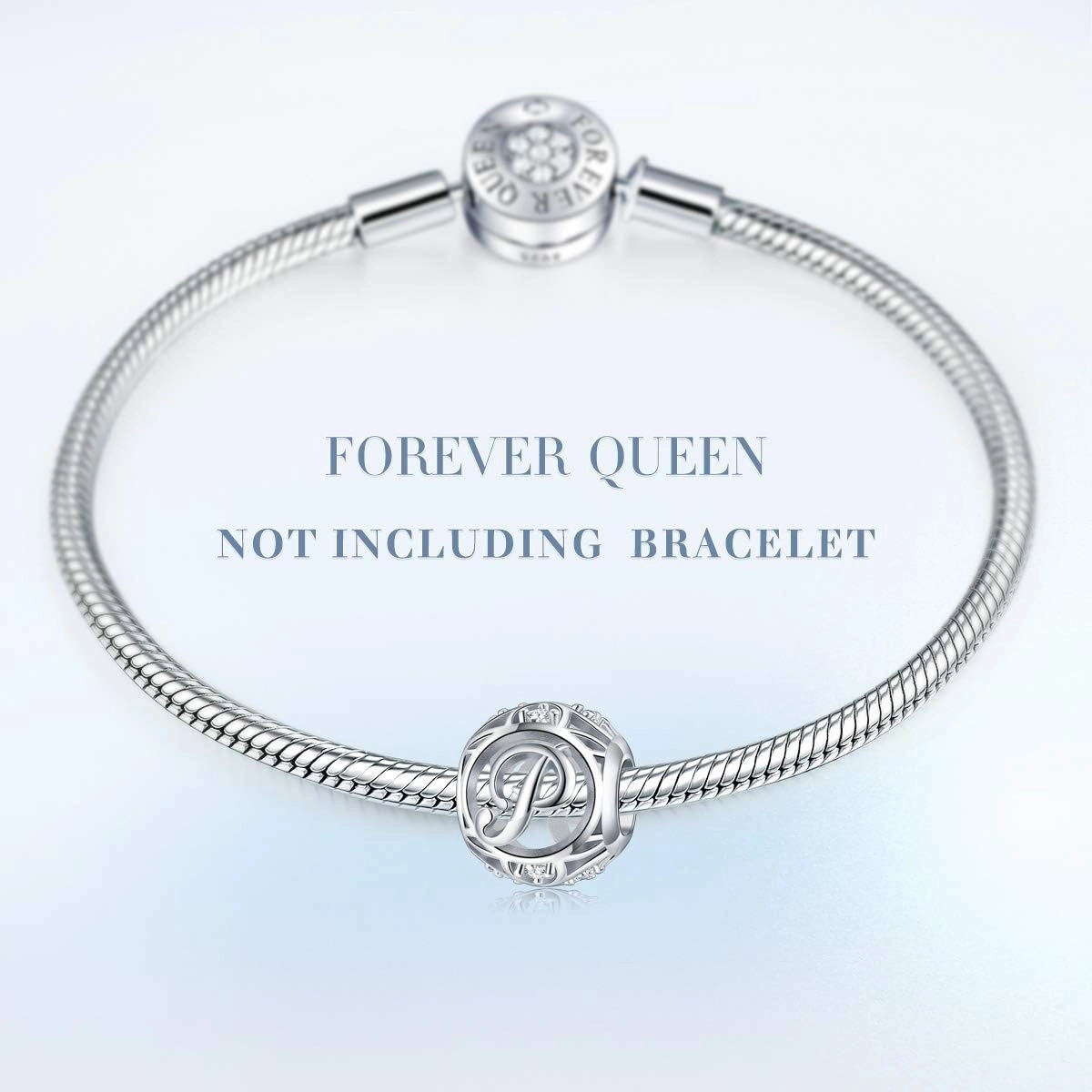 FOREVER QUEEN Letter Initial A-Z Alphabet Charm Dangle for Bracelet Necklace - 925 Sterling Silver CZ Beads Personalized Gift Jewelry