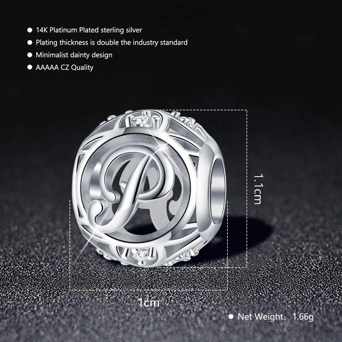 FOREVER QUEEN Letter Initial A-Z Alphabet Charm Dangle for Bracelet Necklace - 925 Sterling Silver CZ Beads Personalized Gift Jewelry