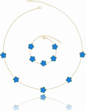 Four Leaf Clover Necklace and Bracelet Set for Women Lucky Flower 14K Gold Plated Jewelry