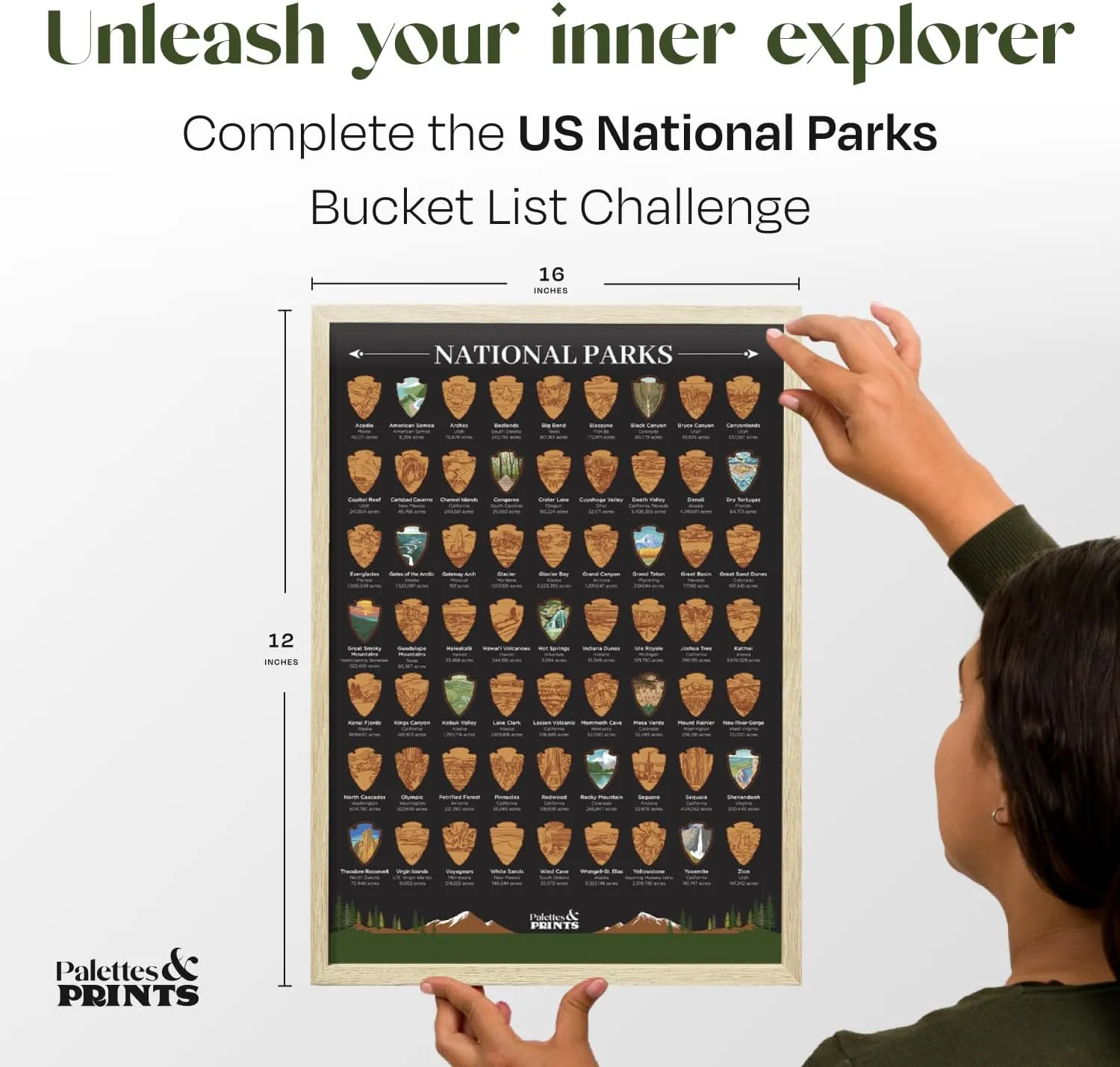 Framed US National Parks Scratch Off Poster - National Park Gifts - National Park Posters - National Parks Scratch Off Travel Map - National Park Decor- National Park Wall Art (12”x16" Framed)