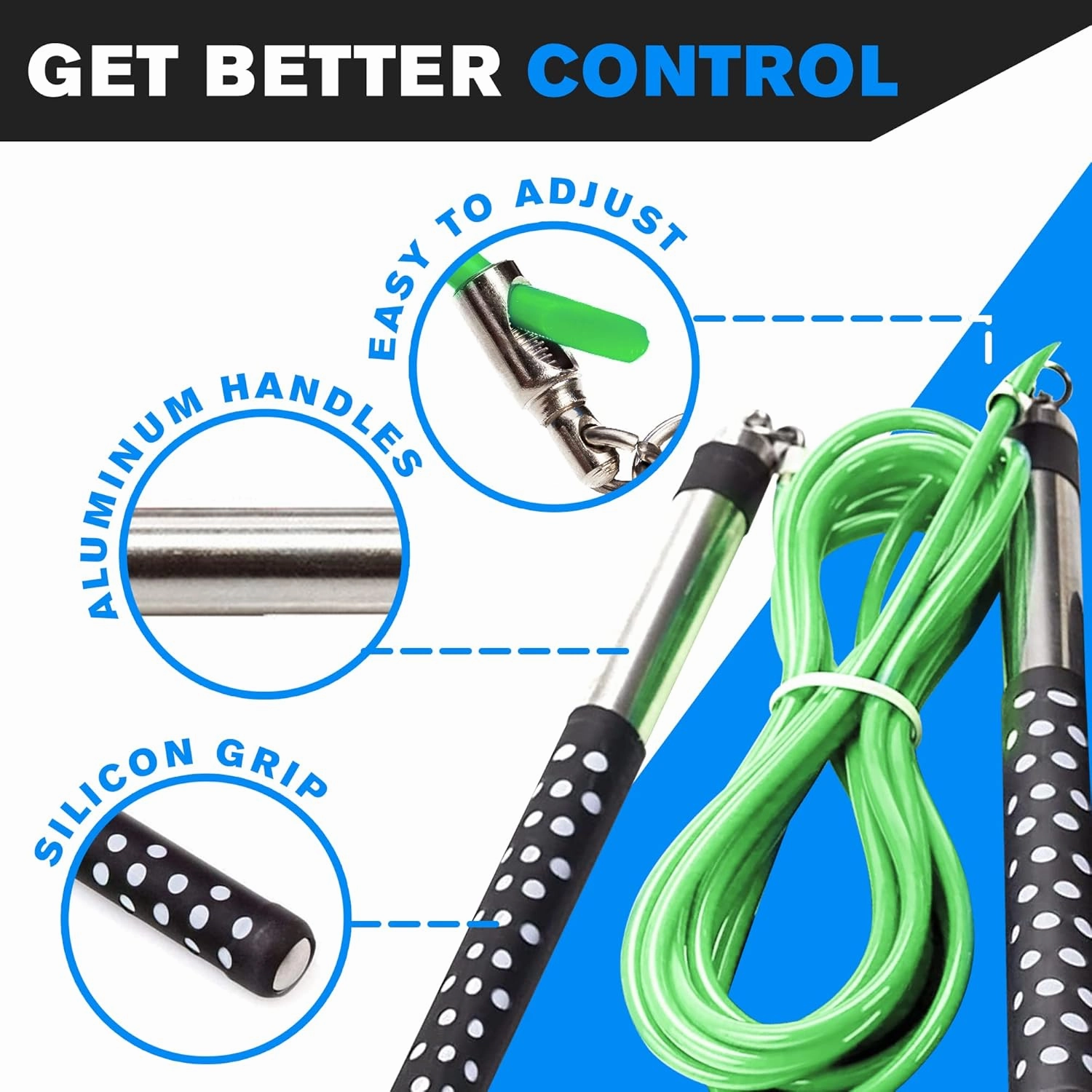 Freestyle Boxing Jump Rope by DYNAPRO with Long Handles for better control, adjustable to any height, Freestyling, Double Unders, Crossovers, HIIT and More
