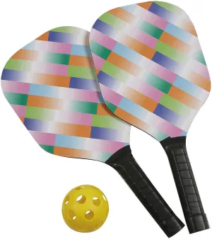 Fun Express 15 3/4" Bright Colors Wooden Pickleball Paddle Set with Ball - 3 Pieces