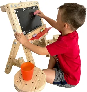 Funphix Kids Wooden Toys | 272-Piece Wooden Building Blocks Set for Kid Table | Toy Workbench, Cars, Furniture | Construction Toy Set for STEM Learning with Wood Blocks | Wheels & Plates for Ages 5 