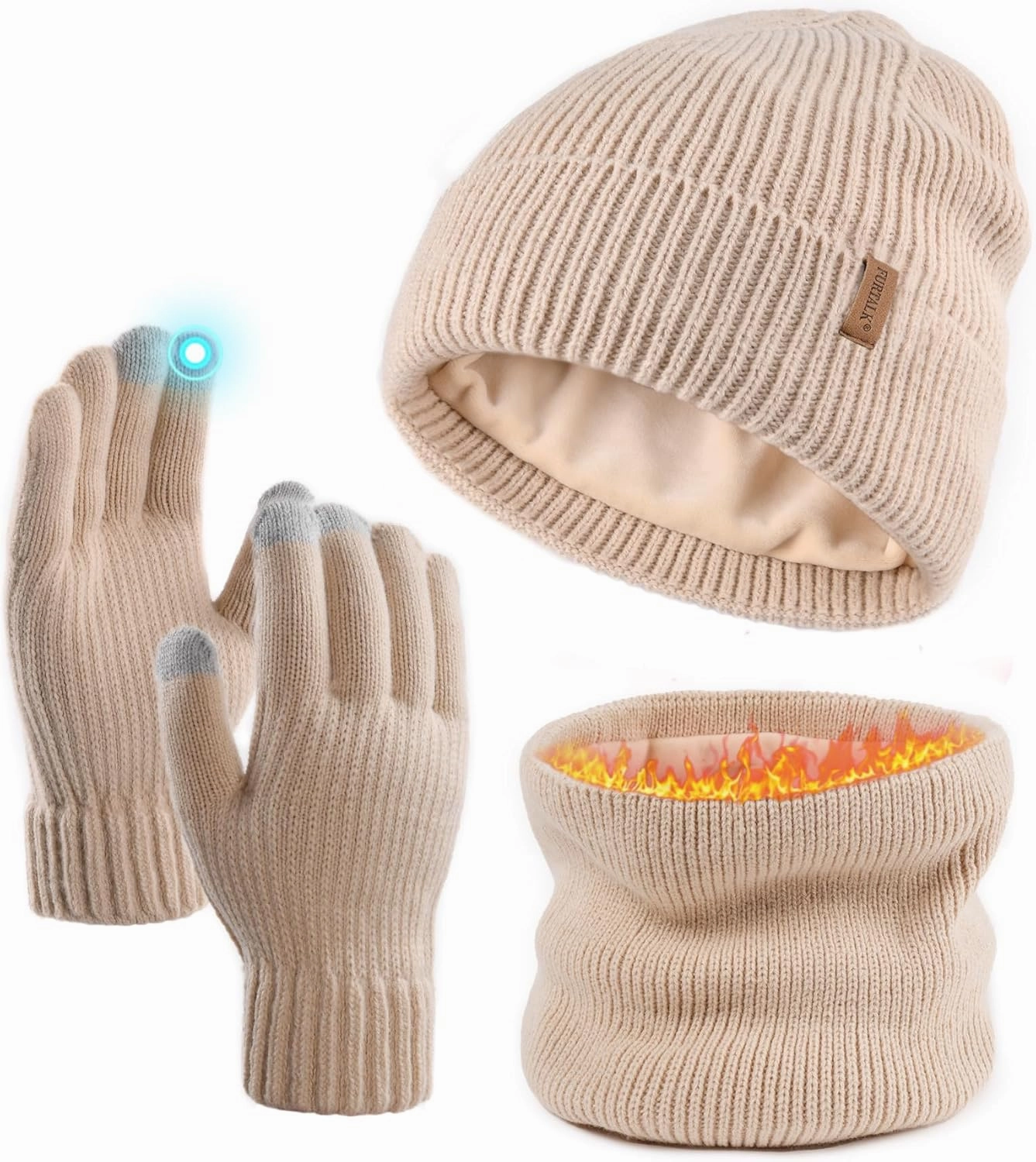 FURTALK Winter Knit Beanie Hat Sacrf Touch Screen Gloves Set Soft Fleece Lining Warm Beanie Unisex Winter Set