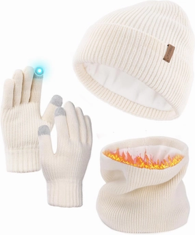 FURTALK Winter Knit Beanie Hat Sacrf Touch Screen Gloves Set Soft Fleece Lining Warm Beanie Unisex Winter Set