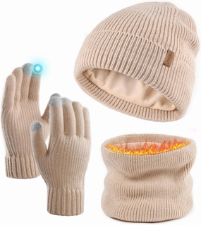 FURTALK Winter Knit Beanie Hat Sacrf Touch Screen Gloves Set Soft Fleece Lining Warm Beanie Unisex Winter Set