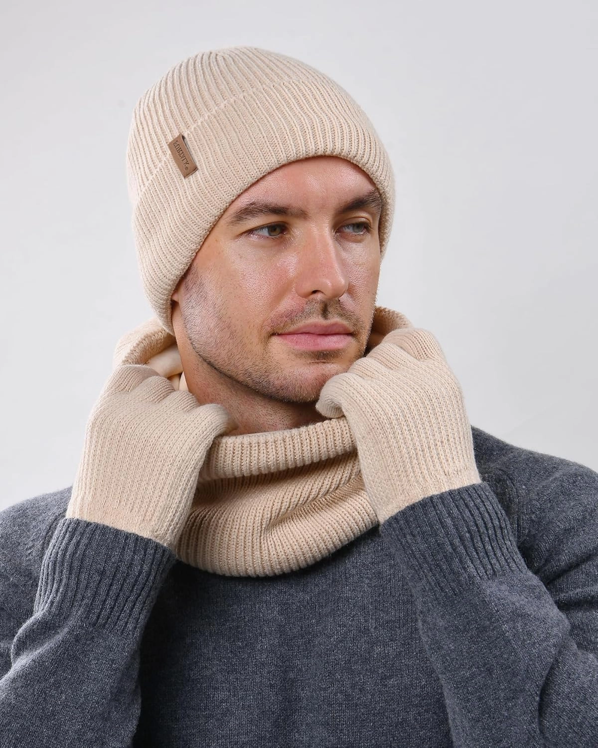 FURTALK Winter Knit Beanie Hat Sacrf Touch Screen Gloves Set Soft Fleece Lining Warm Beanie Unisex Winter Set