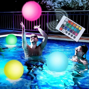 FUTUREPLUSX Pool Toys, 3PCS Light Up Beach Balls with Remote-Control 12 Inches Glow in The Dark Water Toys, for Kids Adult Outdoor Pool Beach Party Games and Decorations