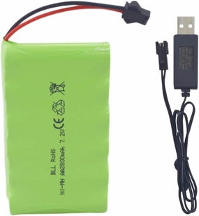 Fytoo 7.2V 2800mah AA Rechargeable Battery with SM-2P Plug with USB Charging Cable for Huina 1550 550 RC Excavator Car Truck Engineering Car TR-211 RC Toy Battery