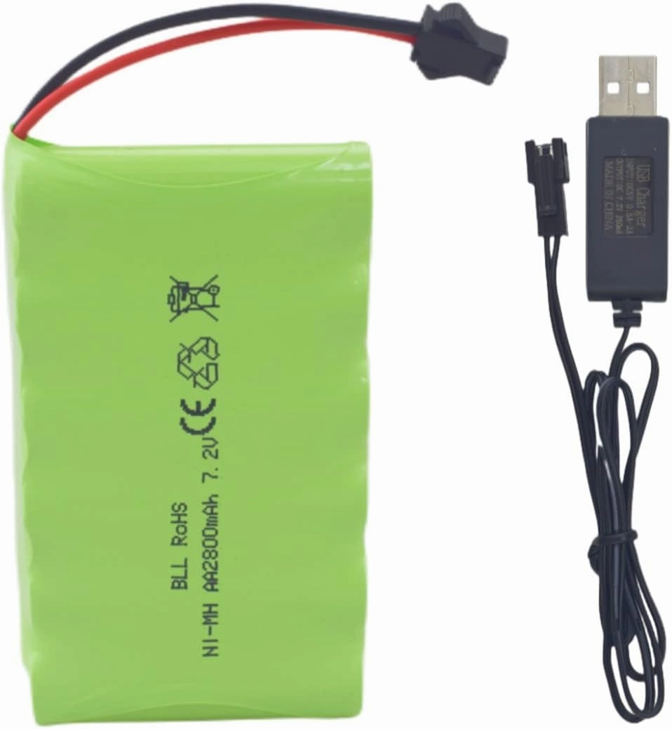 Fytoo 7.2V 2800mah AA Rechargeable Battery with SM-2P Plug with USB Charging Cable for Huina 1550 550 RC Excavator Car Truck Engineering Car TR-211 RC Toy Battery