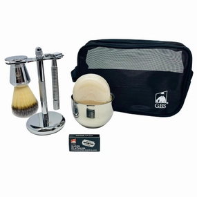G.B.S Men’s Grooming Shaving kit For Wet Shaving Butterfly DE Safety Razor, Shaving Brush, Chrome Shaving Soap Bowl, Shaving Soap, Brush and Razor Stand With DE Blades