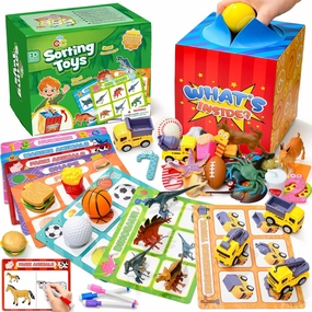 G.C Montessori Sorting Toys for Toddlers with Mystery Box, Animals Dinosaurs Vehicles Sensory Toys Playset Matching Games, Preschool Learning Activities Speech Therapy Gift for 3 4 5 6 Year Old Kids