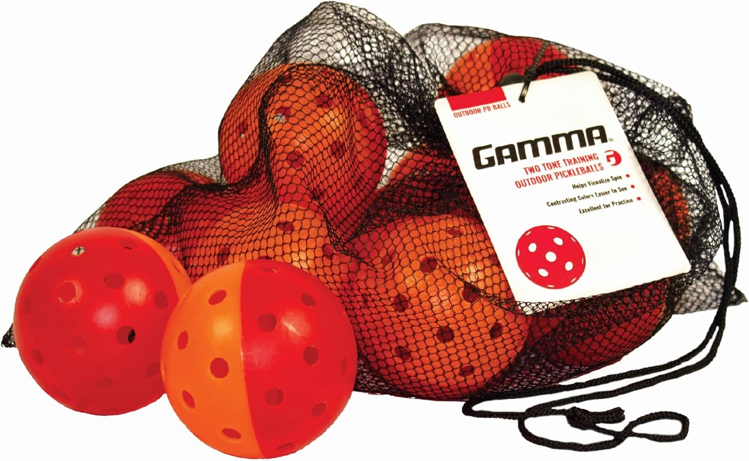 GAMMA Two-Tone Outdoor Training Pickleballs, Red/Orange, Yellow/Red, Green/Purple, Practice, High Visibility, Consistent Bounce, Durable, Spin, Tournament Training, 3 Pack, 6 Pack,12 Pack
