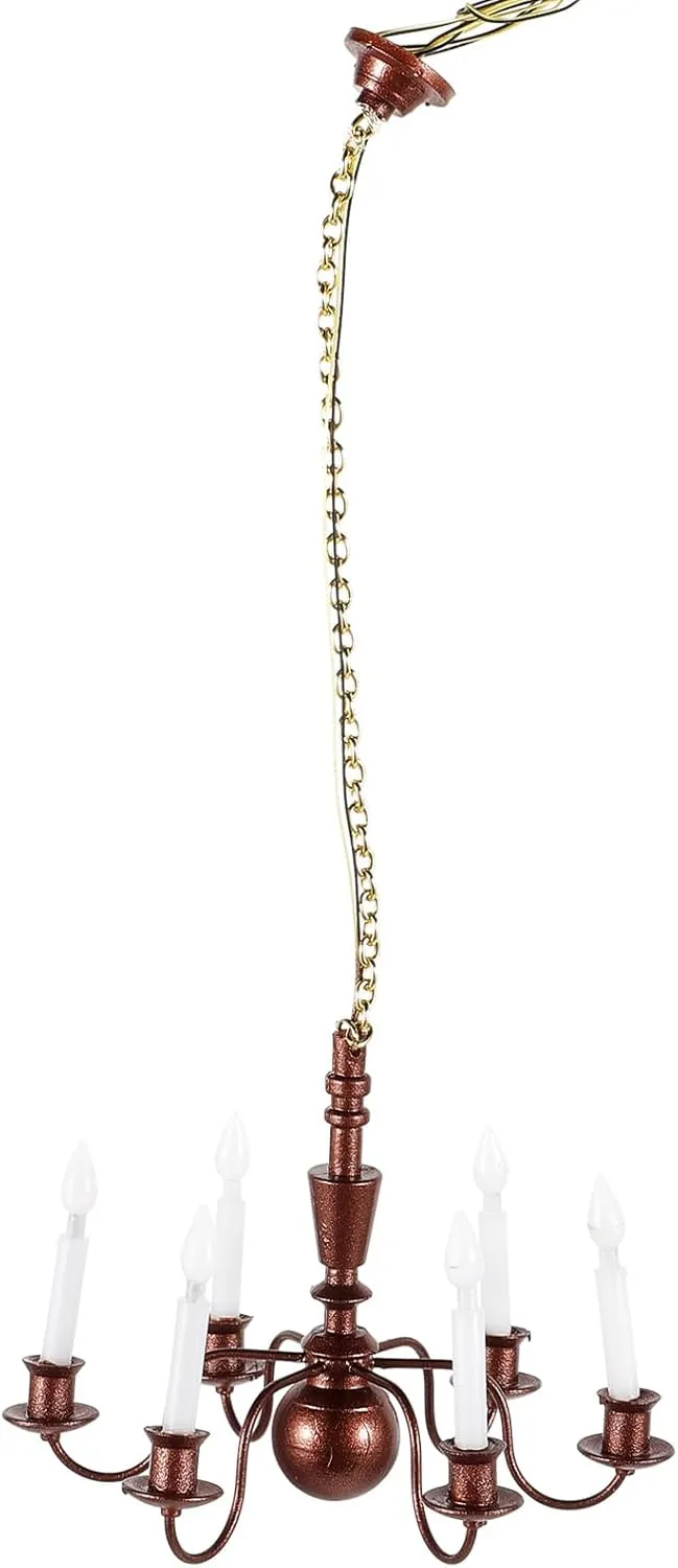 GANAZONO Dollhouse 6 Arm Candle Chandelier LED Miniature Wall Lamp Dollhouse Furniture Accessories Mini Bedroom Decor for Garden Sandbox Dollhouse Bronzing