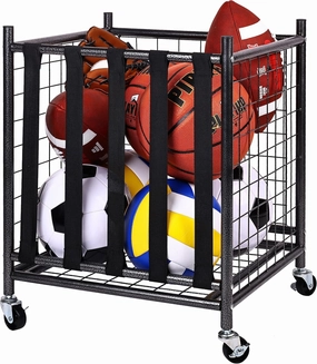 Garage Sports Equipment Organizer, Garage Ball Storage, Sports Gear Storage, Garage Organizer with Baskets and Hooks, Rolling Sports Ball Storage Cart, Black, Steel, Multiple Styles