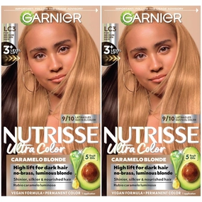 Garnier Nutrisse Ultra Color Nourishing Bold Permanent Hair Color Creme, LC3 Hi-Lift Blonde (Tres Leches), Pack of 2, Hair Dye Kit for 8 Weeks of Bold Hair Color Even on Dark Bases
