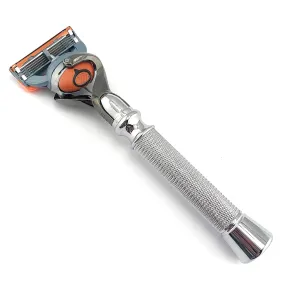 G.B.S Flex ball Handle Razor with Flex ball Pivot Ball technology All Chrome Diamond Knurled Pattern Long Handle Shaving Razor for Home, Travel Razor for a Smooth Close Shave Stylish Look