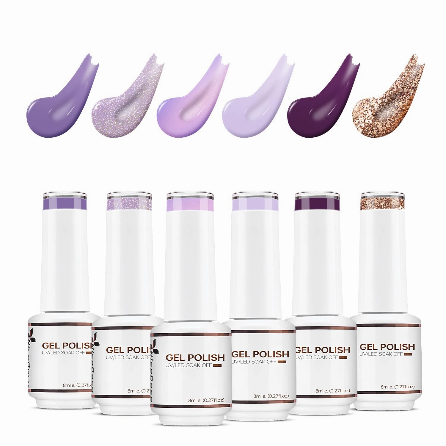 Gel Nail Polish 6 Pcs 8ml Purple Lilac Violet Color Soak Off LED U V Gel Nail Kit Manicure DIY Home for Women