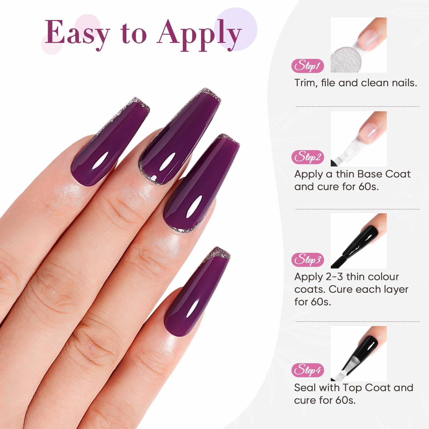 Gel Nail Polish 6 Pcs 8ml Purple Lilac Violet Color Soak Off LED U V Gel Nail Kit Manicure DIY Home for Women