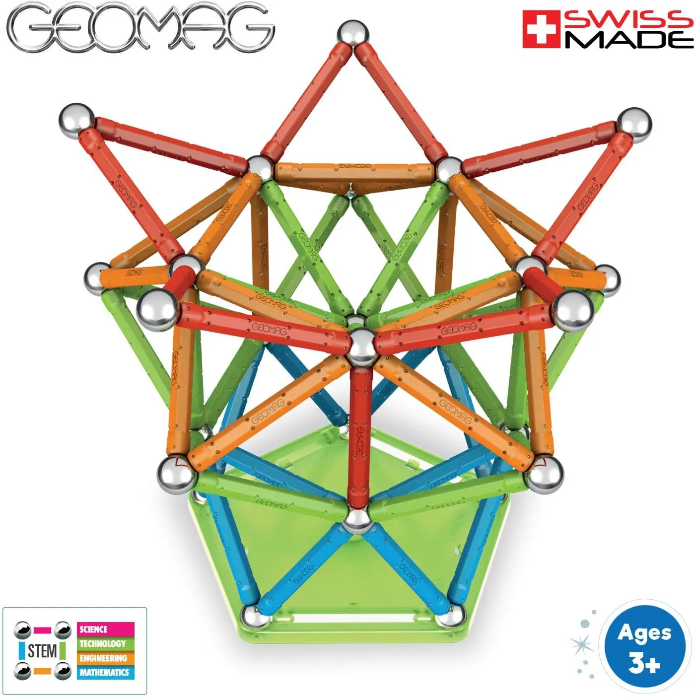 Geomag Magnetic Sticks and Balls Building Set | Magnet Toys for STEM, Creative, Educational Construction Play | Swiss-Made Innovation | Confetti 127 Piece
