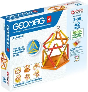 Geomag Magnetic Toys Classics 42-Piece Building Set for Kids Ages 3-99 | Swiss-Made STEM & STEAM Authenticated Educational Toy Made from 100% Recycled Plastic | Creative Learning Play