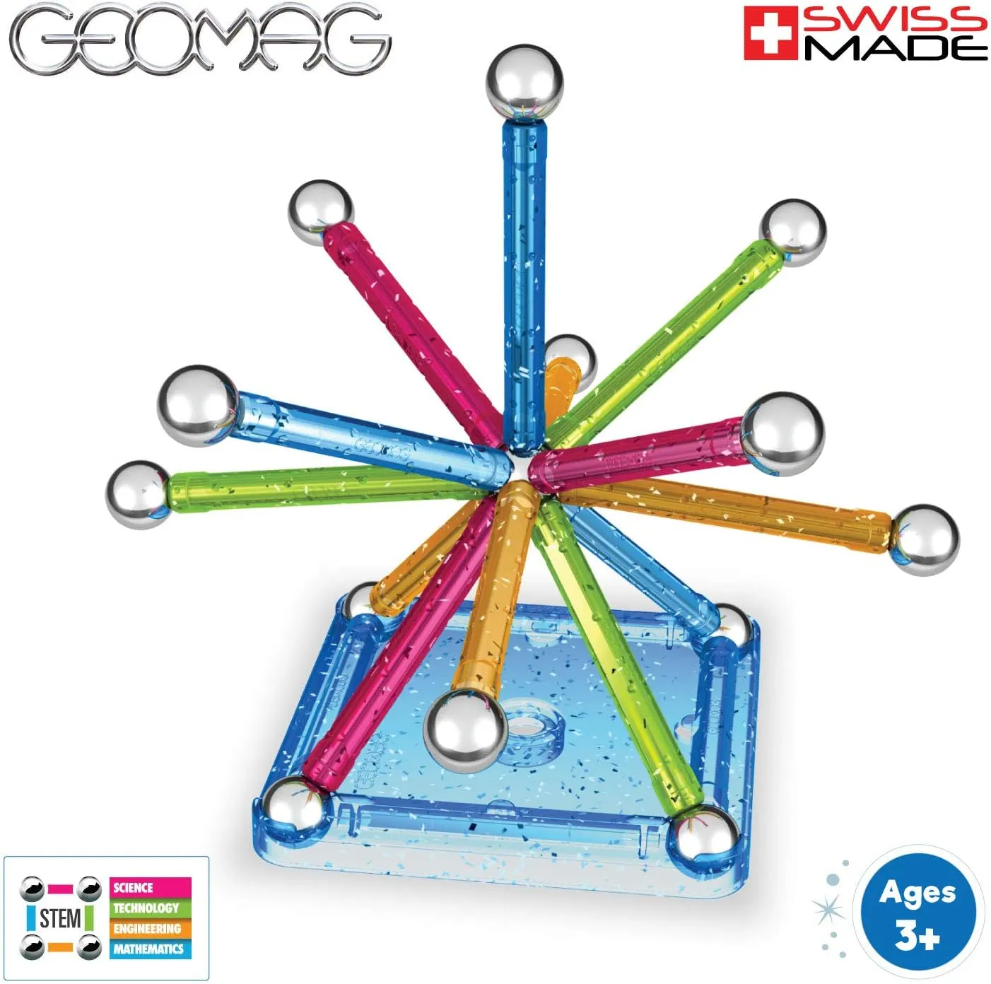 GEOMAG Magnetic Toys, Magnets for Kids, STEM-endorsed Educational Building Set for Creativity & Learning Fun, Swiss-made, Age 3  GLITTER 30-piece