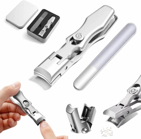 German Nail Clippers for Men, 2024 New Ultra Sharp Nail Clippers, Professional Extra Large Heavy Duty Toe Clippers with Catcher File, Professional Nail Clippers for Seniors (Silver)
