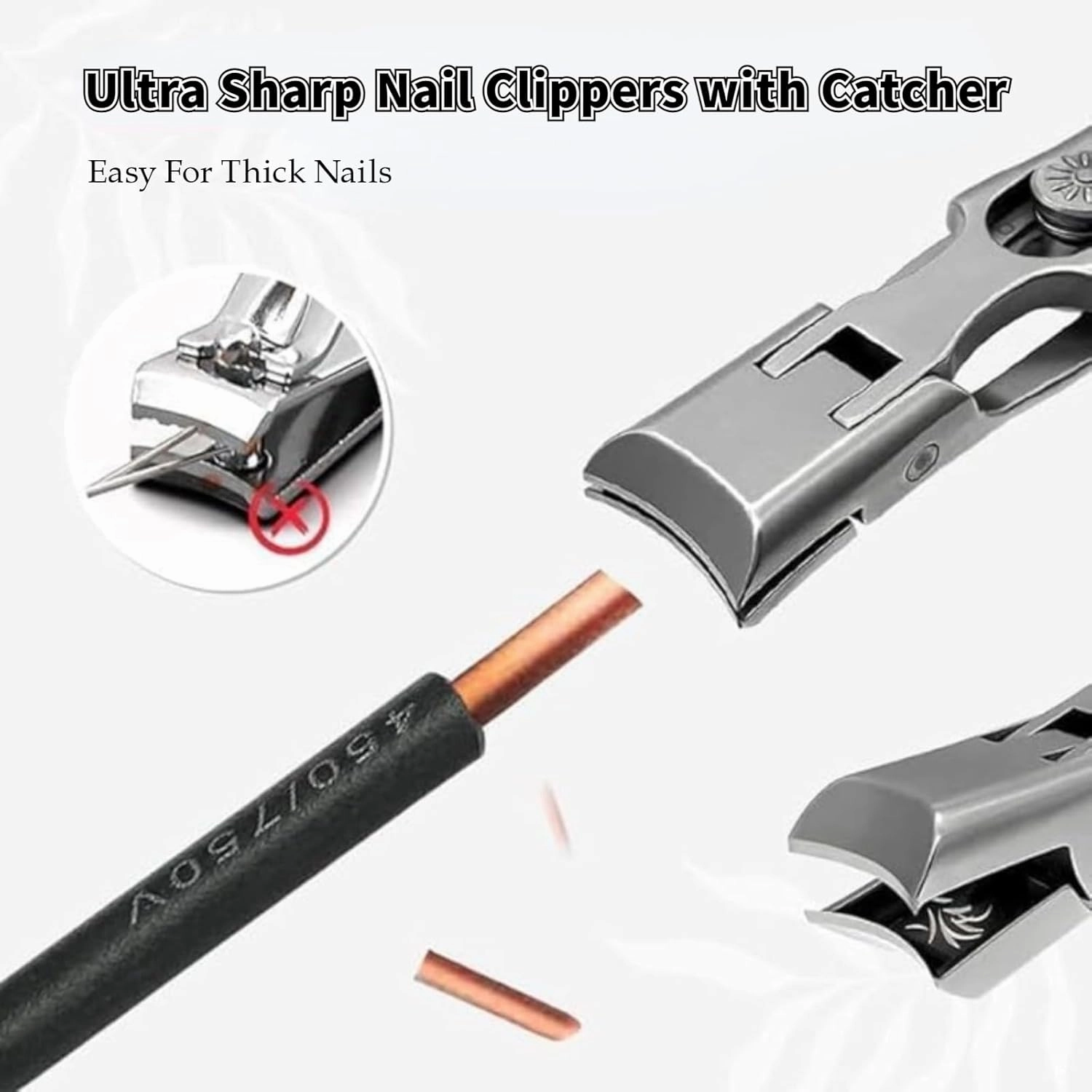 German Nail Clippers for Men, 2024 New Ultra Sharp Nail Clippers, Professional Extra Large Heavy Duty Toe Clippers with Catcher File, Professional Nail Clippers for Seniors (Silver)