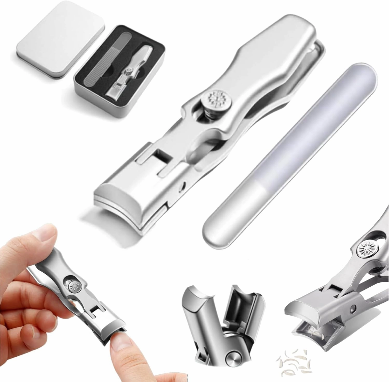 German Nail Clippers for Men, 2024 New Ultra Sharp Nail Clippers, Professional Extra Large Heavy Duty Toe Clippers with Catcher File, Professional Nail Clippers for Seniors (Silver)