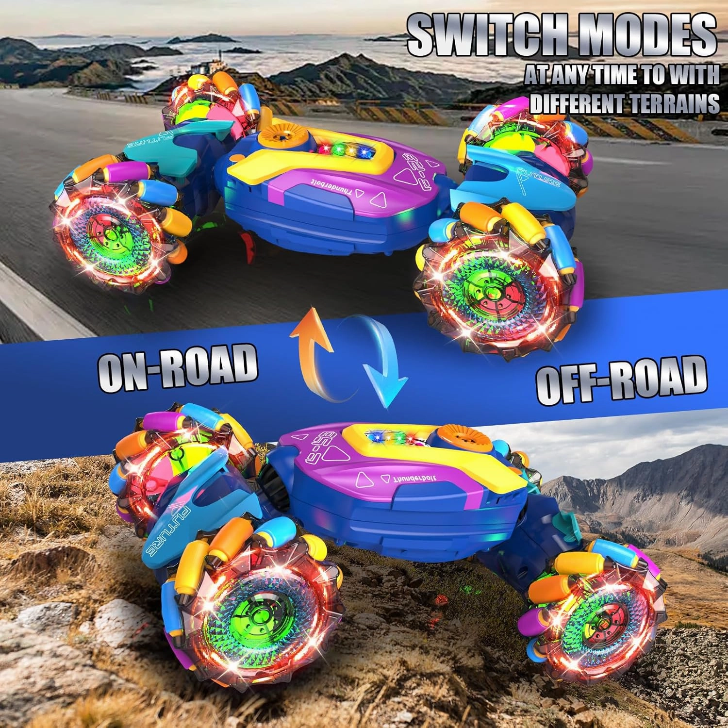 Gesture Sensing Remote Control Stunt Car Toys for 6-12 yr Boys Girls, 360° Rotating 4WD RC Transform Cars 2.4Ghz Drift Hand Controlled Twist Cars, Best Birthday for Kids 8-12 (Rainbow)