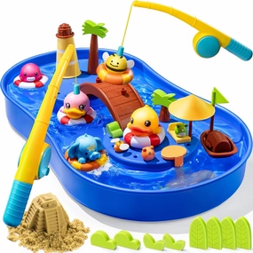 Geyiie Big Magnetic Fishing Pond with Magic Sand & Water Play - Summer Toy for Toddlers and Babies, 20.5 x 12.6 x 2.4 Inches