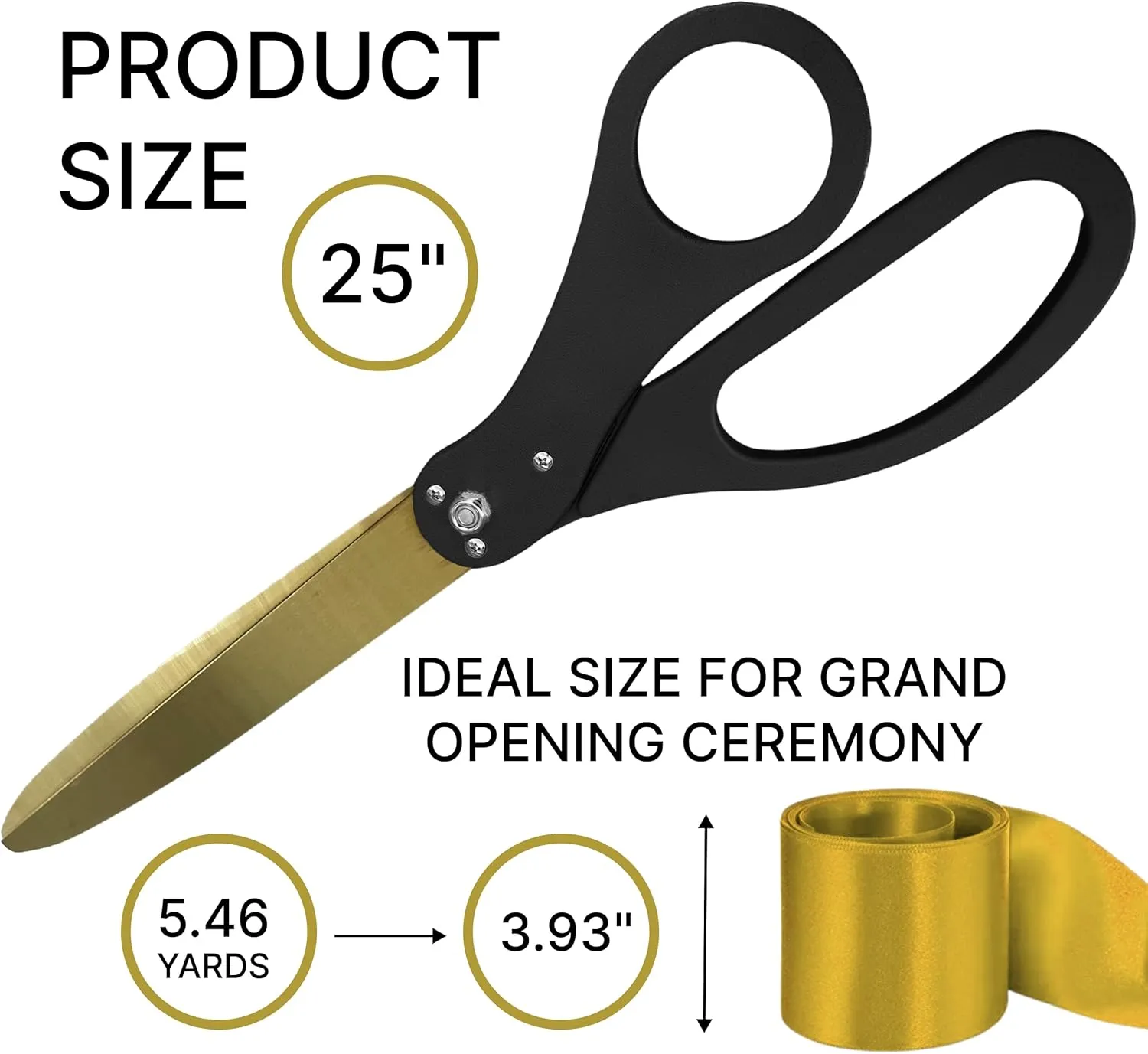 Giant Ribbon Cutting Ceremony Kit - Big Black Scissors for Ribbon Cutting 25 Inch with Gold Blade and Gold Grand Opening Ribbon for Special Events and Inaugurations