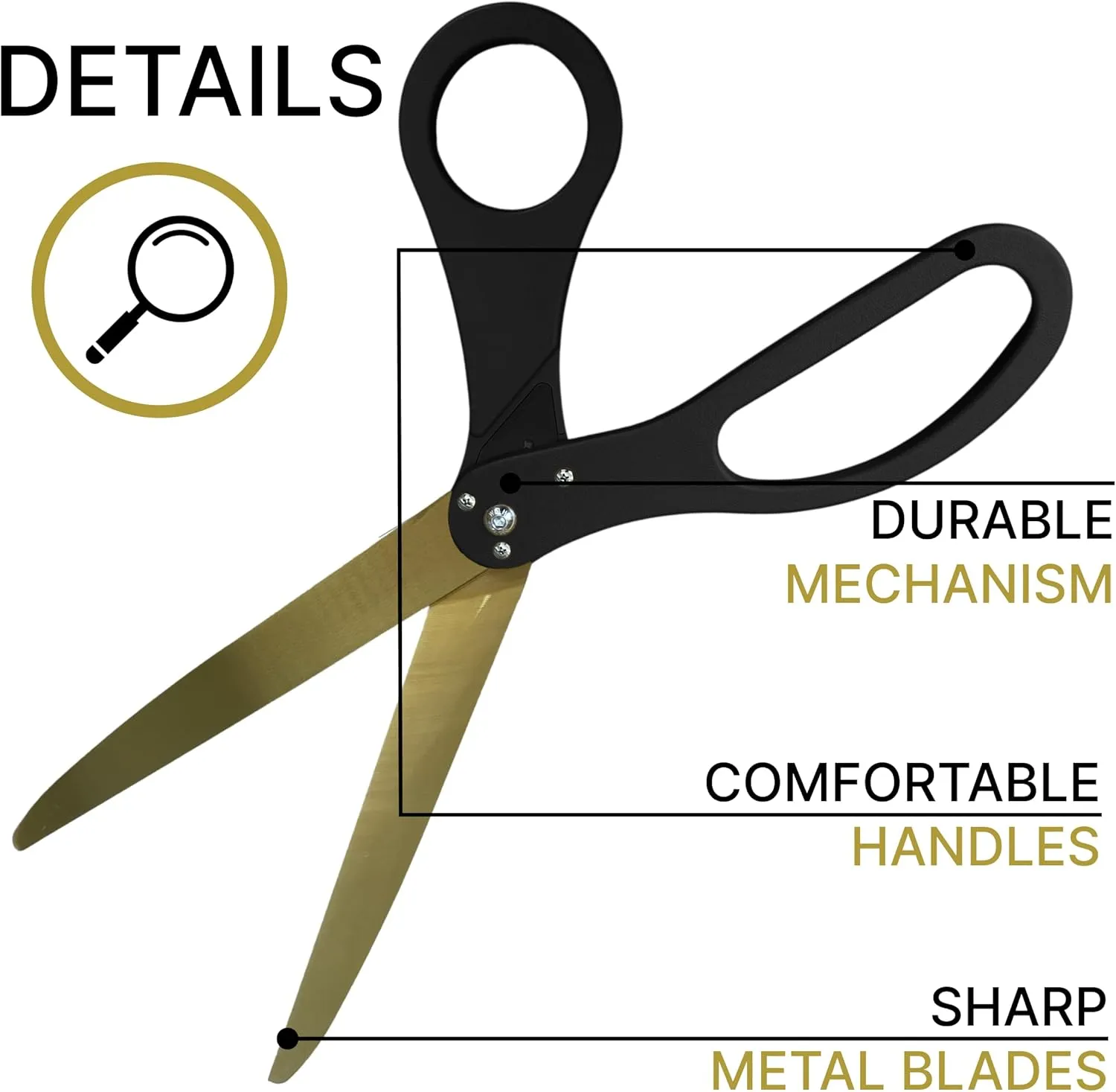 Giant Ribbon Cutting Ceremony Kit - Big Black Scissors for Ribbon Cutting 25 Inch with Gold Blade and Gold Grand Opening Ribbon for Special Events and Inaugurations