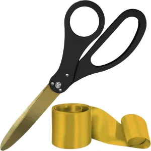 Giant Ribbon Cutting Ceremony Kit - Big Black Scissors for Ribbon Cutting 25 Inch with Gold Blade and Gold Grand Opening Ribbon for Special Events and Inaugurations