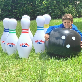 Giant Inflatable Kids Bowling Set - 6 27" Jumbo inflatable bowling pins - 1 24" Yard Bowling Ball -30"Glow Tape-1 Foot Pump-1 Mesh Bag-10 Score Sheet-Indoor Outdoor Lawn Bowling set for Adult Kids