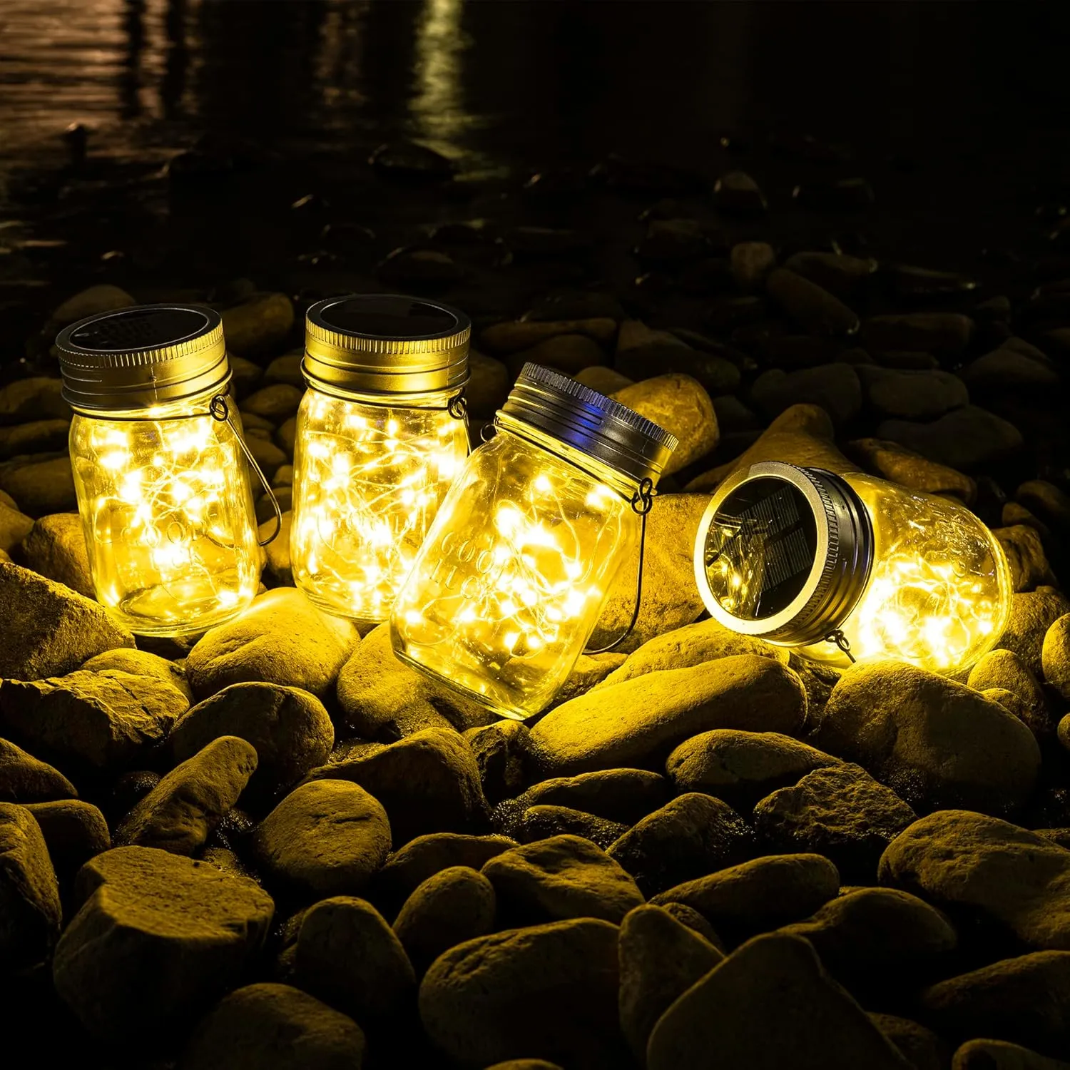 GIGALUMI Solar Mason Jar Lights, 8 Pack 30 Led String Fairy Lights Garden Lights Outdoor Waterproof Hanging Solar Lanterns for Outdoor, Garden, Patio, Lawn, Balcony Decoration