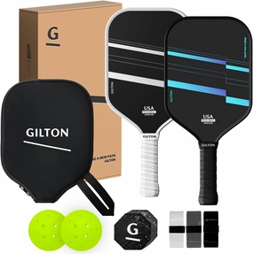 GILTON Pickleball Paddle Set of 2 - T700 Raw Carbon Fiber Surface - USAPA Approved Pickleball Rackets - 16mm Honeycomb Core - 2 Paddles,2 Balls,3 Overgrips,1 Eraser Block,Paddle Cover - Lightweight
