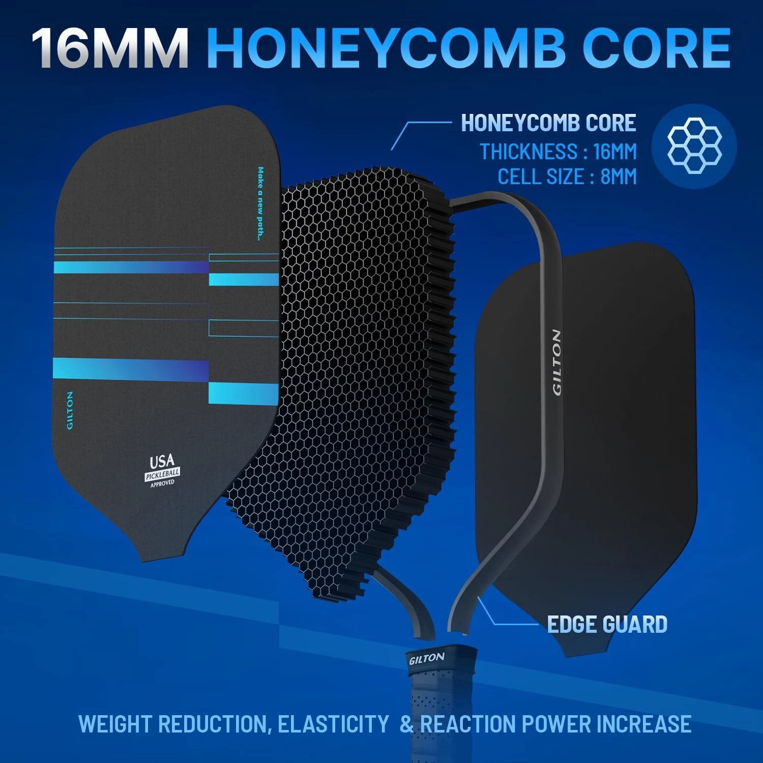 GILTON Pickleball Paddle Set of 2 - T700 Raw Carbon Fiber Surface - USAPA Approved Pickleball Rackets - 16mm Honeycomb Core - 2 Paddles,2 Balls,3 Overgrips,1 Eraser Block,Paddle Cover - Lightweight