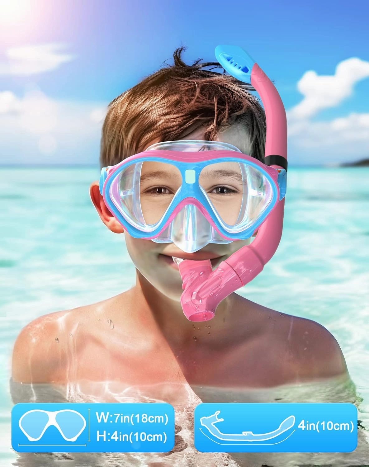 Gintenco Kids Snorkel Set, Diving Mask for Children as Unisex Kids Swimming Goggles, Anti-Fog Diving Mask and Dry Top Snorkel Combo Set for Junior and Youth