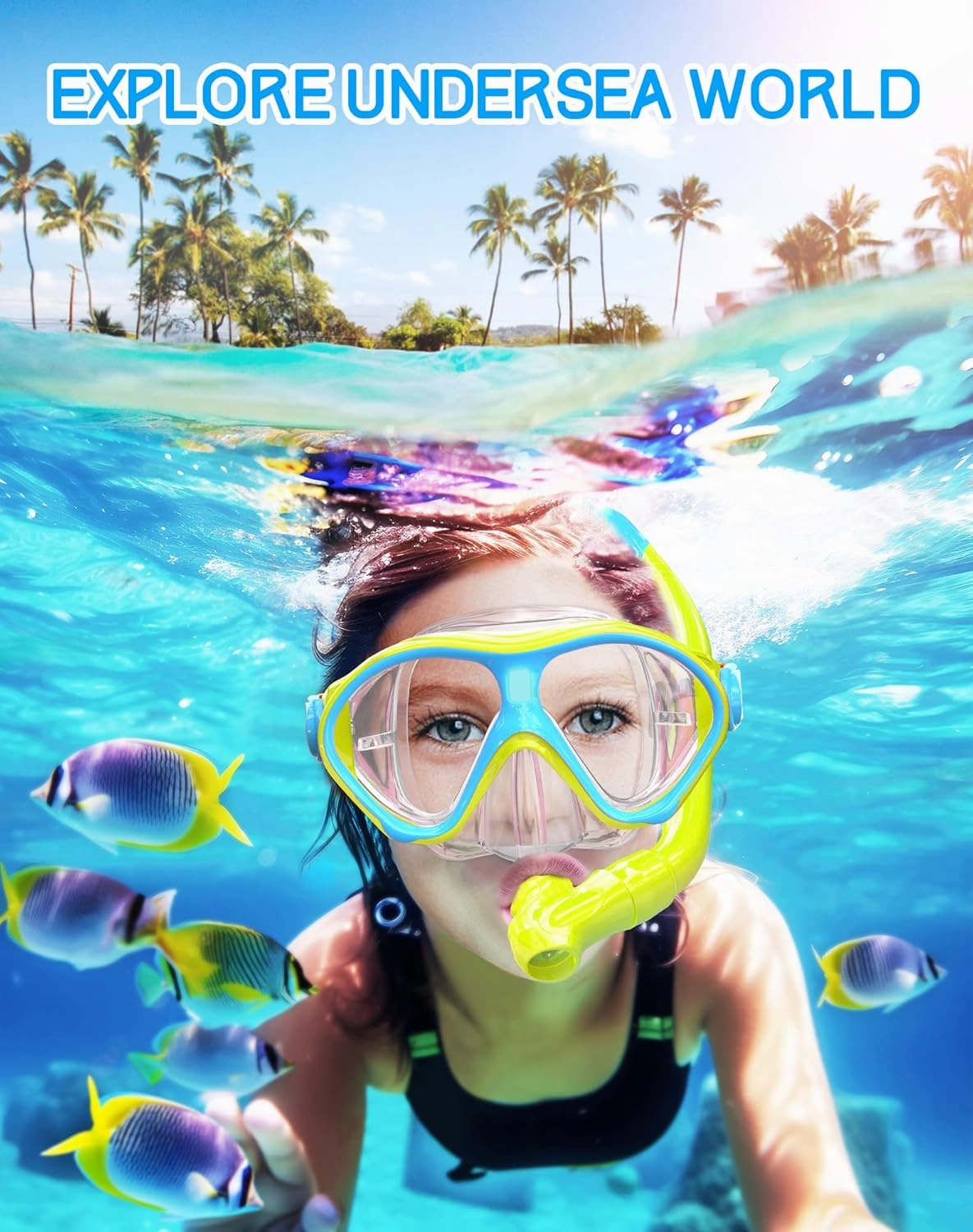 Gintenco Kids Snorkel Set, Diving Mask for Children as Unisex Kids Swimming Goggles, Anti-Fog Diving Mask and Dry Top Snorkel Combo Set for Junior and Youth