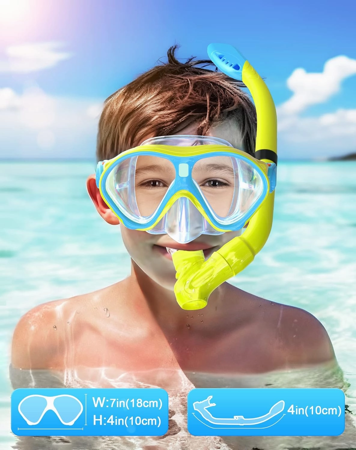 Gintenco Kids Snorkel Set, Diving Mask for Children as Unisex Kids Swimming Goggles, Anti-Fog Diving Mask and Dry Top Snorkel Combo Set for Junior and Youth