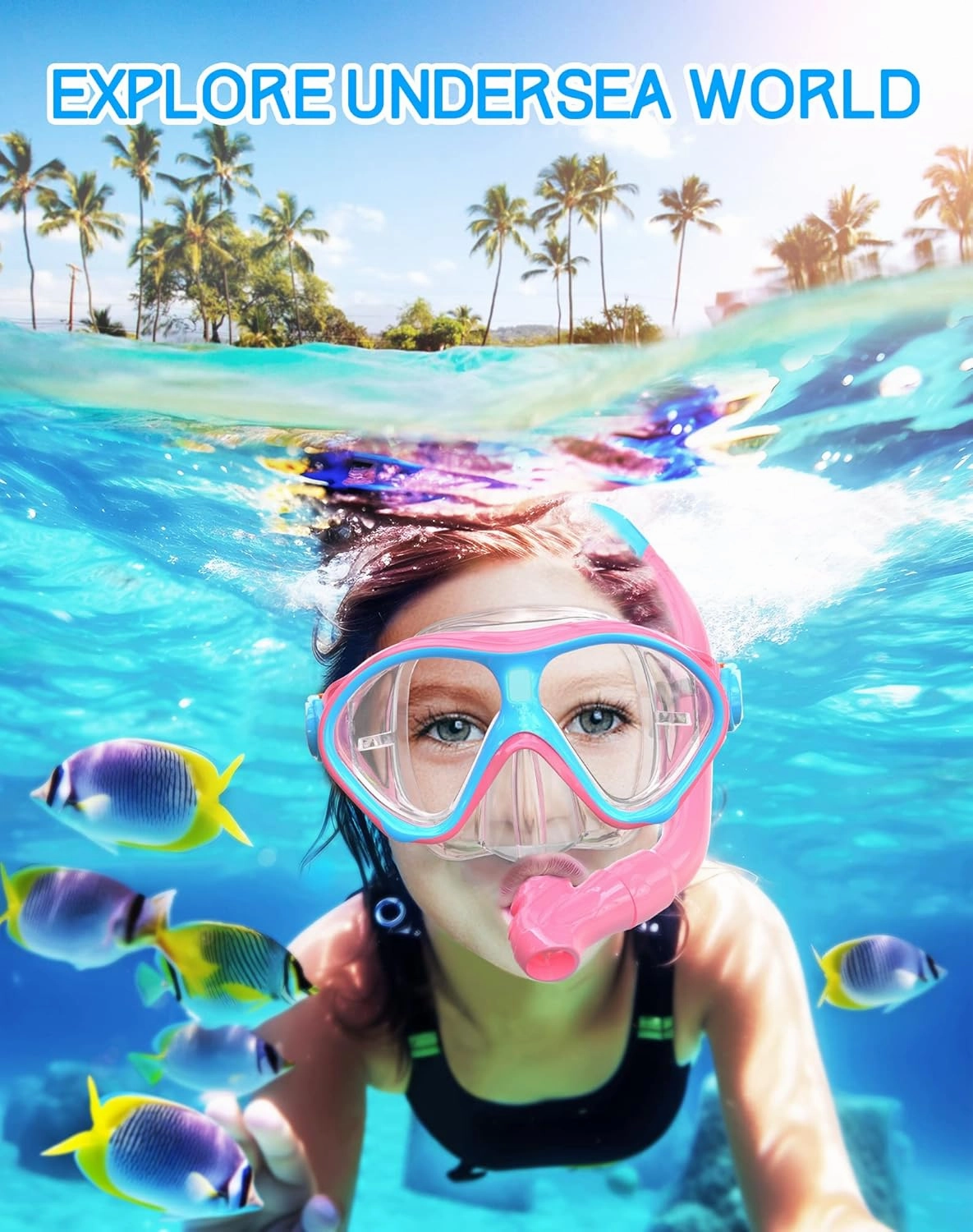 Gintenco Kids Snorkel Set, Diving Mask for Children as Unisex Kids Swimming Goggles, Anti-Fog Diving Mask and Dry Top Snorkel Combo Set for Junior and Youth